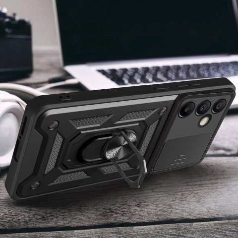 Pancerne etui na Samsung Galaxy A56 z podstawką osłoną aparatu Hybrid Armor Camshield - czarne Pancerne etui na Samsung Galaxy A56 z podstawką osłoną aparatu Hybrid Armor Camshield - czarne