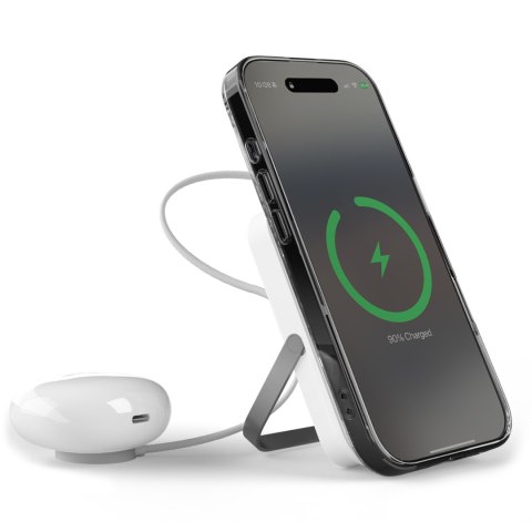 Powerbank bezprzewodowy 10000mAh USB-C MagSafe z podstawką - biały Powerbank bezprzewodowy 10000mAh USB-C MagSafe z podstawką - biały