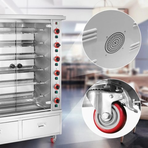 Rożen gazowy opiekacz do 30 kurczaków 6 szpikulców 2 szuflady na kółkach 40 kW Rożen gazowy opiekacz do 30 kurczaków 6 szpikulców 2 szuflady na kółkach 40 kW