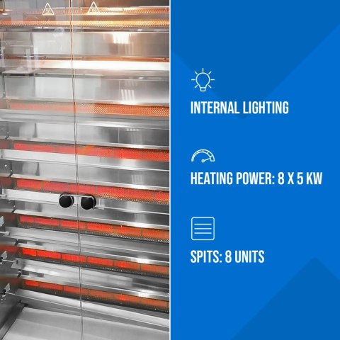 Rożen gazowy opiekacz do 40 kurczaków 8 szpikulców propan-butan 40 kW Rożen gazowy opiekacz do 40 kurczaków 8 szpikulców propan-butan 40 kW