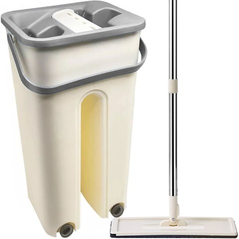 Mop płaski z wiadrem dwukomorowym wyciskaczem 2 wkłady 2x 4.5 l Mop płaski z wiadrem dwukomorowym wyciskaczem 2 wkłady 2x 4.5 l
