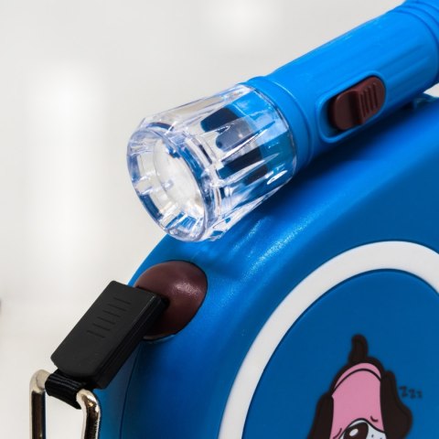 Smycz automatyczna zwijana dla psa kota z blokadą latarką LED do 15 kg 5 m - niebieska Smycz automatyczna zwijana dla psa kota z blokadą latarką LED do 15 kg 5 m - niebieska