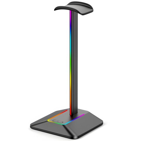 Stojak uchwyt biurkowy gamingowy na słuchawki z hubem USB podświetlany RGB LED Stojak uchwyt biurkowy gamingowy na słuchawki z hubem USB podświetlany RGB LED