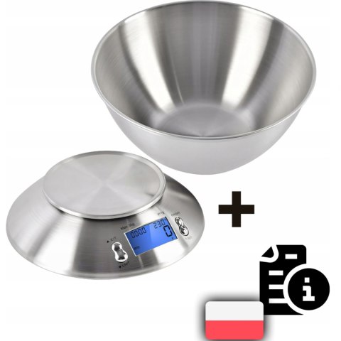 Waga elektroniczna kuchenna z miską termometrem STAL 1.8 l 1-5000 g / 1 g Waga elektroniczna kuchenna z miską termometrem STAL 1.8 l 1-5000 g / 1 g