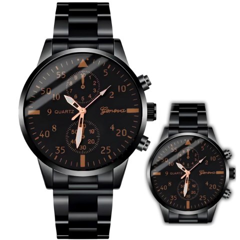 Zegarek męski kwarcowy klasyczny z bransoletą STAL 40 mm - czarny Zegarek męski kwarcowy klasyczny z bransoletą STAL 40 mm - czarny