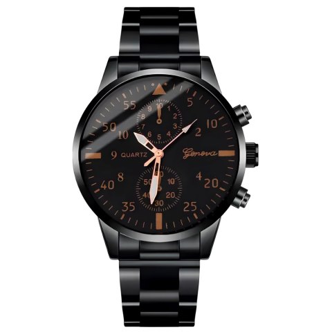 Zegarek męski kwarcowy klasyczny z bransoletą STAL 40 mm - czarny Zegarek męski kwarcowy klasyczny z bransoletą STAL 40 mm - czarny