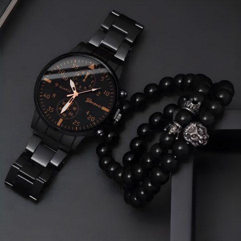 Zegarek męski kwarcowy klasyczny z bransoletą STAL 40 mm - czarny Zegarek męski kwarcowy klasyczny z bransoletą STAL 40 mm - czarny