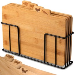 Zestaw desek kuchennych bambusowych ze stojakiem - 4 szt.