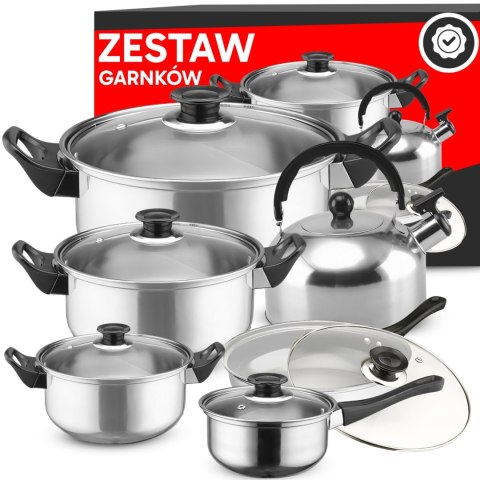 Zestaw garnków kuchennych z pokrywkami czajnikiem patelnią GAZ INDUKCJA - 11 el. Zestaw garnków kuchennych z pokrywkami czajnikiem patelnią GAZ INDUKCJA - 11 el.