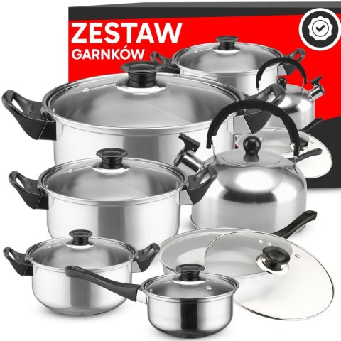 Zestaw garnków kuchennych z pokrywkami czajnikiem patelnią GAZ INDUKCJA - 11 el. Zestaw garnków kuchennych z pokrywkami czajnikiem patelnią GAZ INDUKCJA - 11 el.