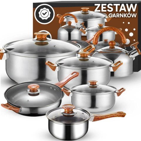 Zestaw garnków kuchennych z pokrywkami czajnikiem patelnią na gaz indukcję - 11 el. Zestaw garnków kuchennych z pokrywkami czajnikiem patelnią na gaz indukcję - 11 el.