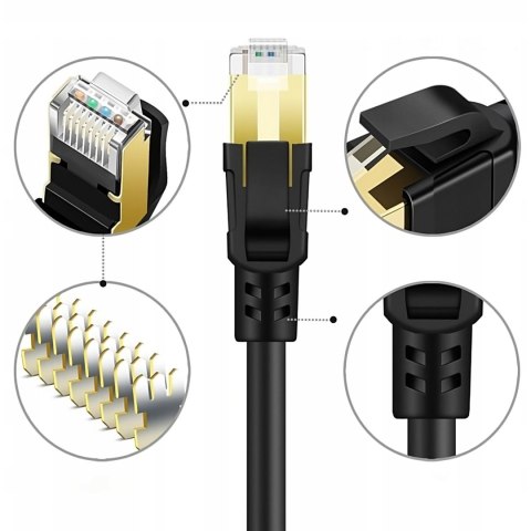 Kabel przewód sieciowy internetowy patchcord RJ45 CAT8 1 m czarny Kabel przewód sieciowy internetowy patchcord RJ45 CAT8 1 m czarny