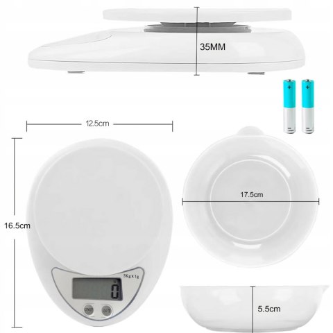 Waga elektroniczna kuchenna z miską 5000g / 1g Waga elektroniczna kuchenna z miską 5000g / 1g