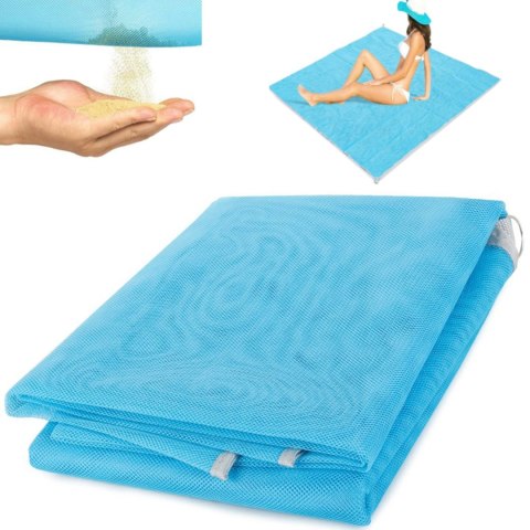 Mata koc plażowy z siatki przepuszczający piasek sand free 200 x 200 cm - niebieski