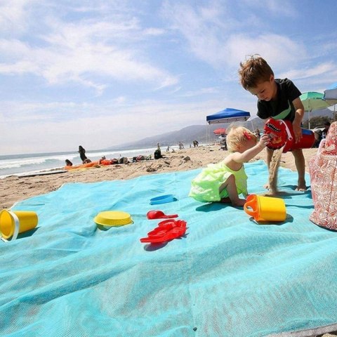 Mata koc plażowy z siatki przepuszczający piasek sand free 200 x 200 cm - niebieski