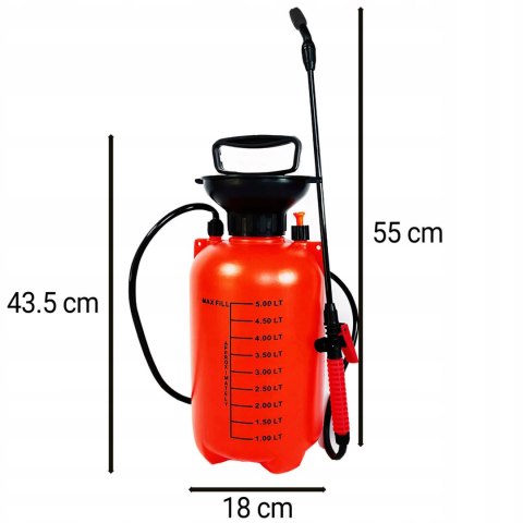 Opryskiwacz ogrodowy ręczny ciśnieniowy 5 l - czerwony