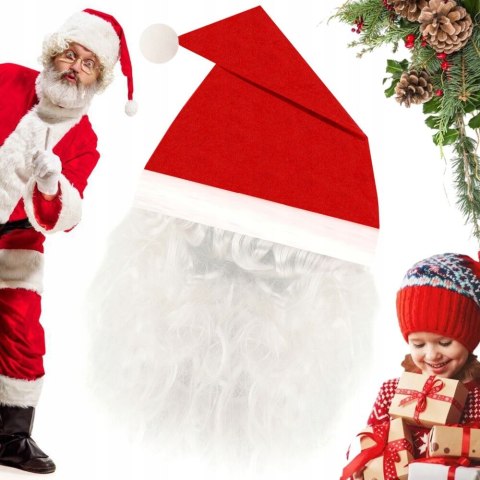 Czapka + broda Mikołaja świąteczna święta Mikołaj 2w1