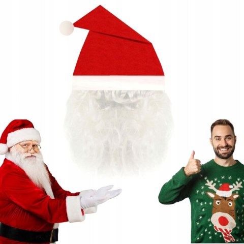 Czapka + broda Mikołaja świąteczna święta Mikołaj 2w1