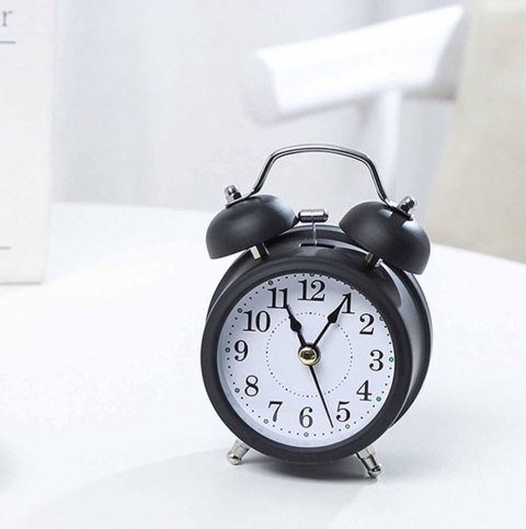 Duży retro budzik tradycyjny czytelny analog zegarek alarm zegar czarny O9