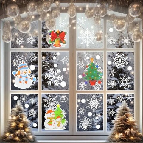 Żelowa naklejka na okno szybę świąteczna święta MIKOŁAJ BAŁWANKI M. V2