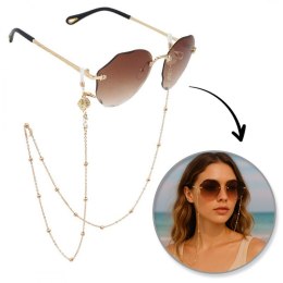 Łańcuszek do okularów cienki złoty kwiat cyrkonie 68cm LDK17