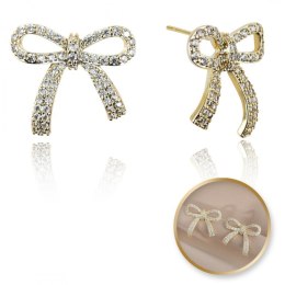 Kolczyki KOKARDKI ze stali szlachetnej pozłacanej 14k złotem z cyrkoniami, sztyft S925 KST3329