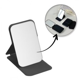 Lusterko kosmetyczne z ekoskóry, otwierane, stojące, do torebki czarne L17CZ