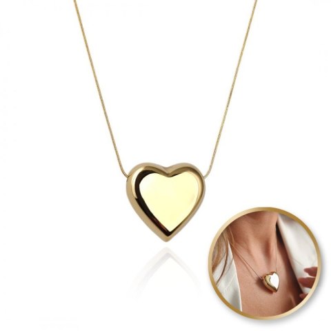 Naszyjnik SERCE stal szlachetna pozłacana 14k złotem, żyłka NST2177