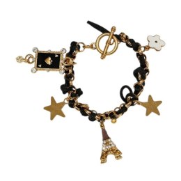 Bransoletka zawijana, rzemyk czarny, złota z zawieszkami B123CZ