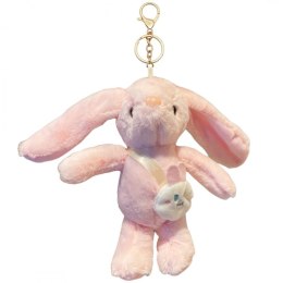 Brelok do kluczy puchaty KRÓLIK, pluszowy różowy BRL368R