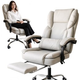 Fotel biurowy obrotowy SKYLINE z podnóżkiem - kremowa ekoskóra KO51K