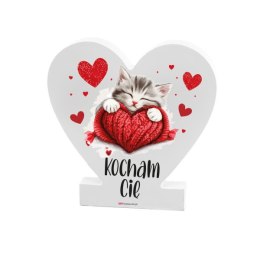 Drewniana tabliczka serce z podstawką wzbogacona lakierem UV z napisem 